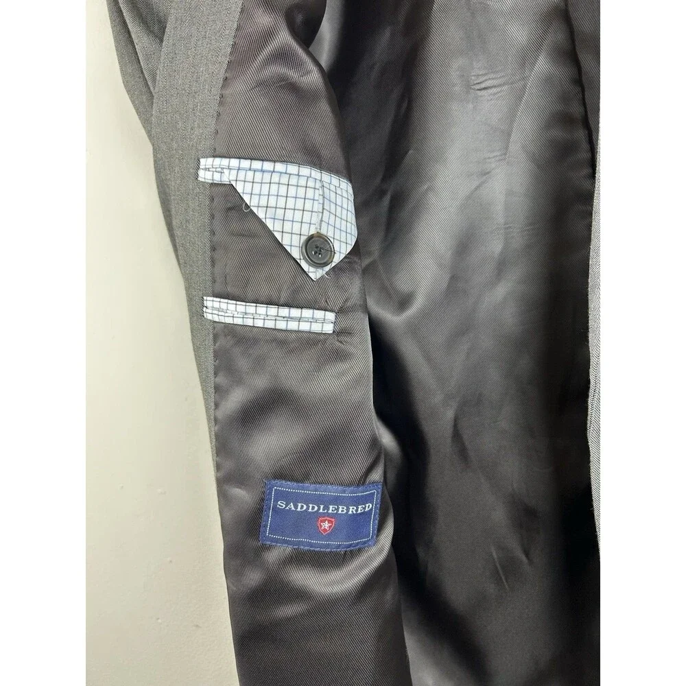 Saddlebred Gray Solid Blazer Jacket 40R Single-Breasted 2-Button Notch Lapel